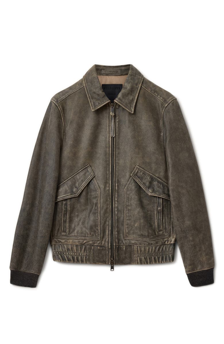 AllSaints Marland Leather Aviator Jacket, Alternate, color, Black Beige