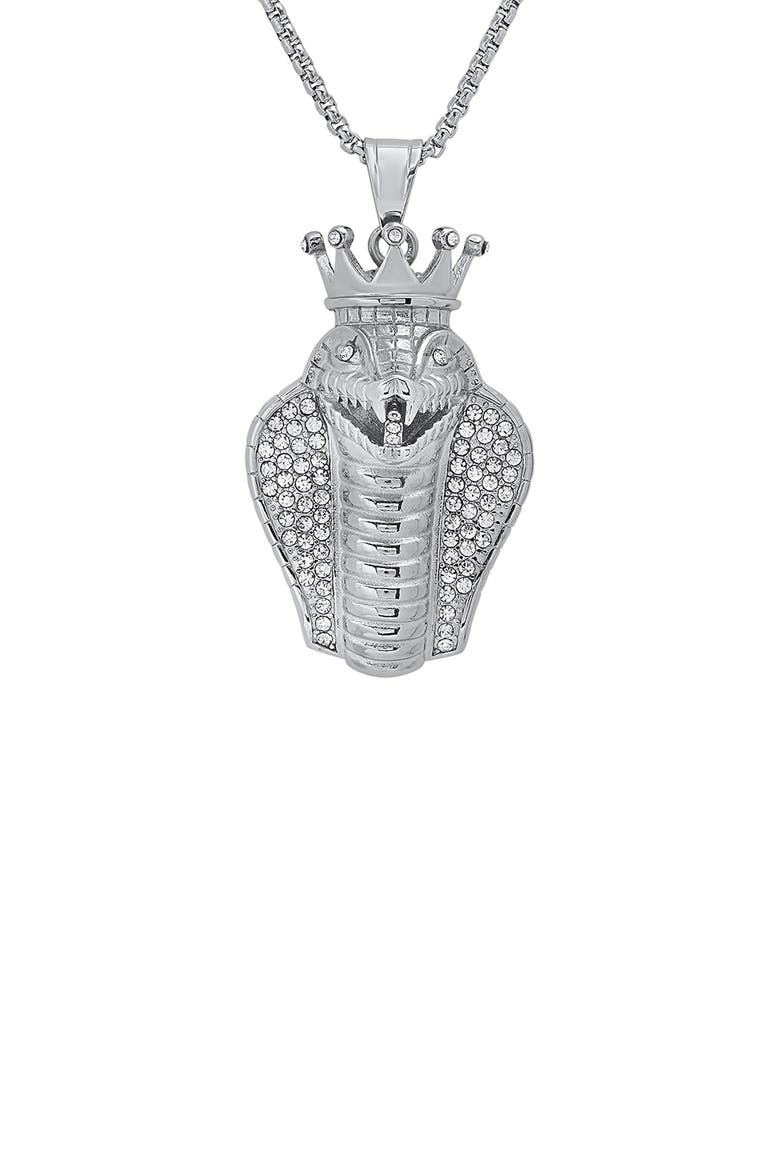 Stainless Steel Simulated Diamond Cobra Pendant Necklace, Alternate, color, METALLIC