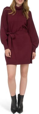 AUGUST SKY Long Sleeve Turtleneck Sweater Minidress