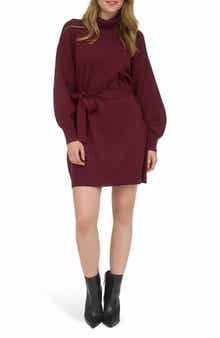 AUGUST SKY Long Sleeve Turtleneck Sweater Minidress