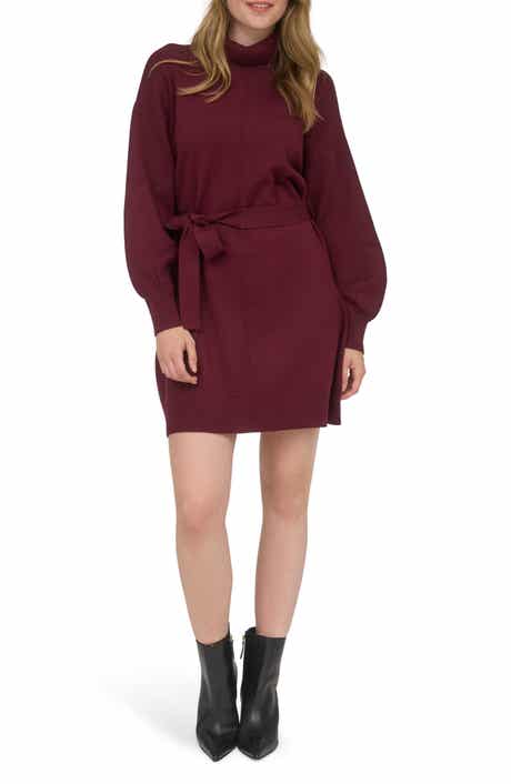 AUGUST SKY Long Sleeve Turtleneck Sweater Minidress