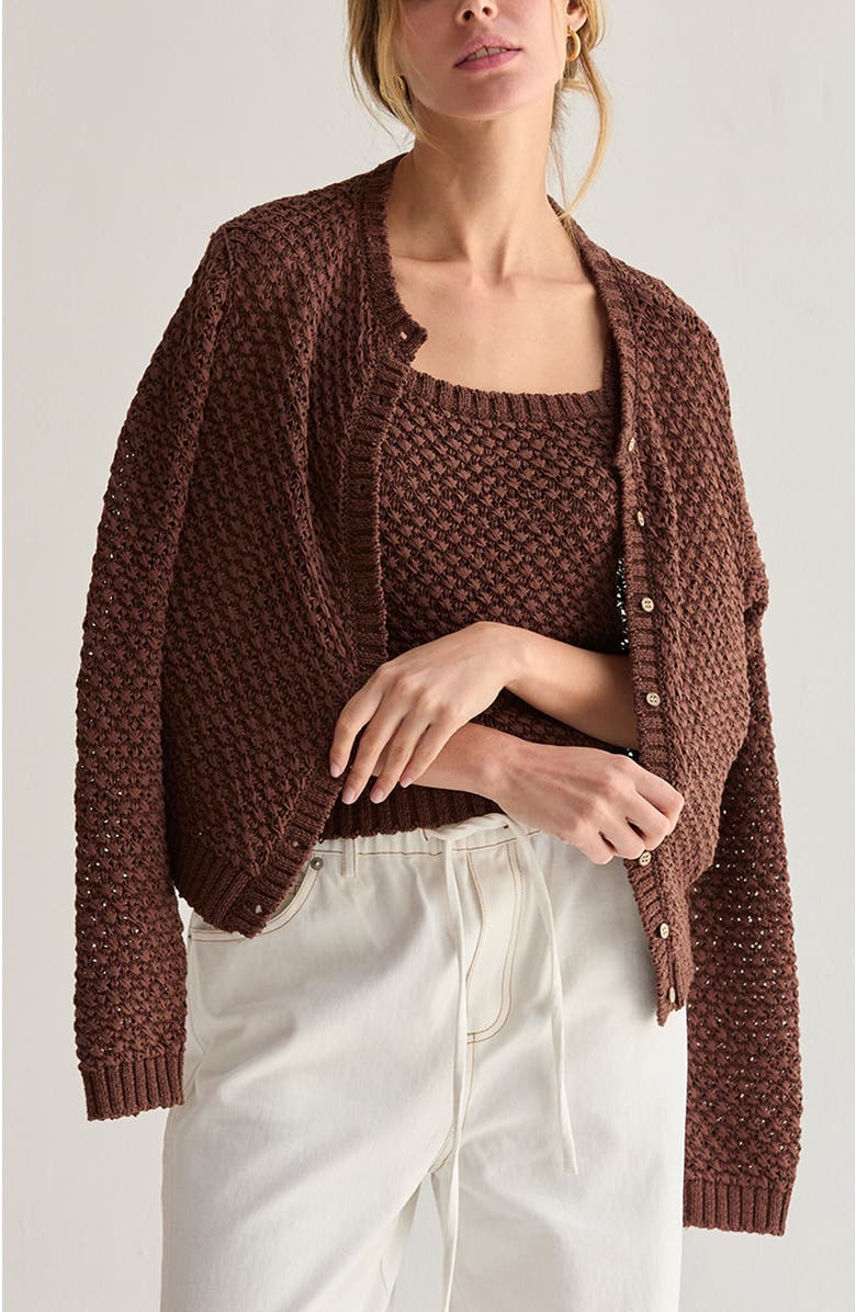 CRESCENT Basket Weave Knit Cardigan Tank Two Piece Set, Alternate, color, Brown