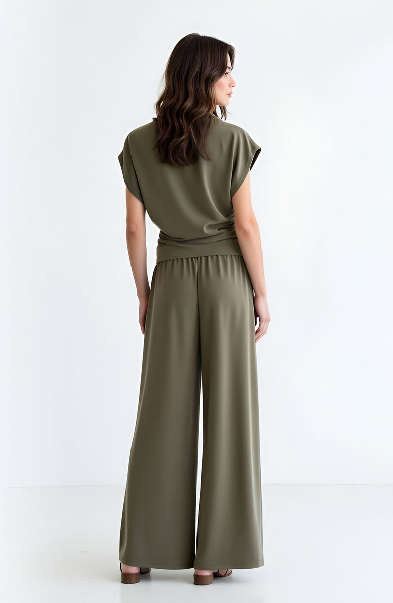 Modenaire Ruched Side Cap Sleeve Top with Cinched Waist and Relaxed Fit, Alternate, color,