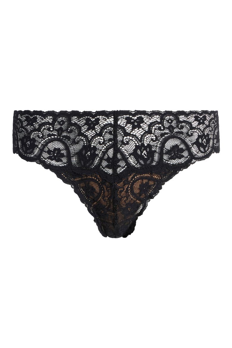 'Tulip' Lace Thong, Alternate, color, BLACK