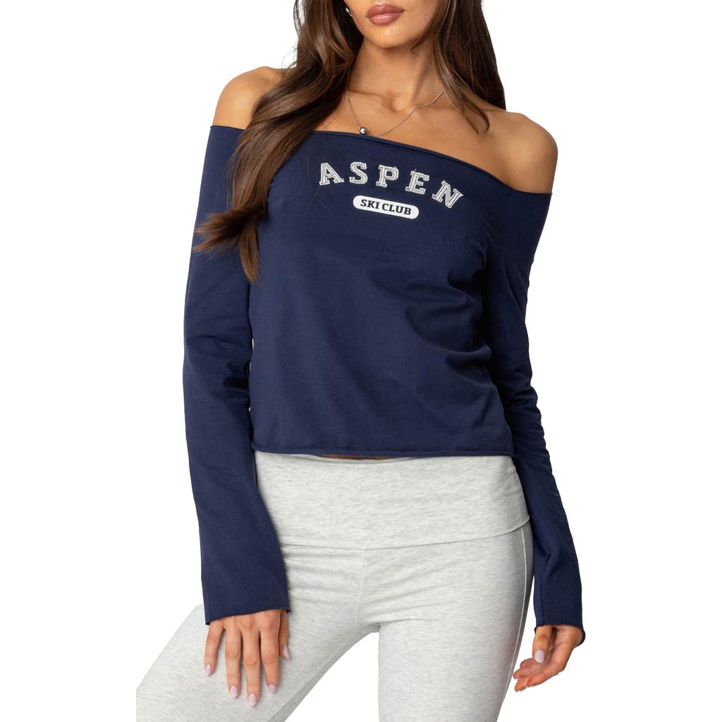 Edikted Ski Club Off The Shoulder Top In Navy