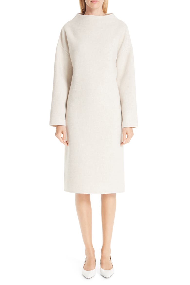 Funnel Neck Double Face Cashmere Sweater Dress, Main, color, BEIGE MELANGE