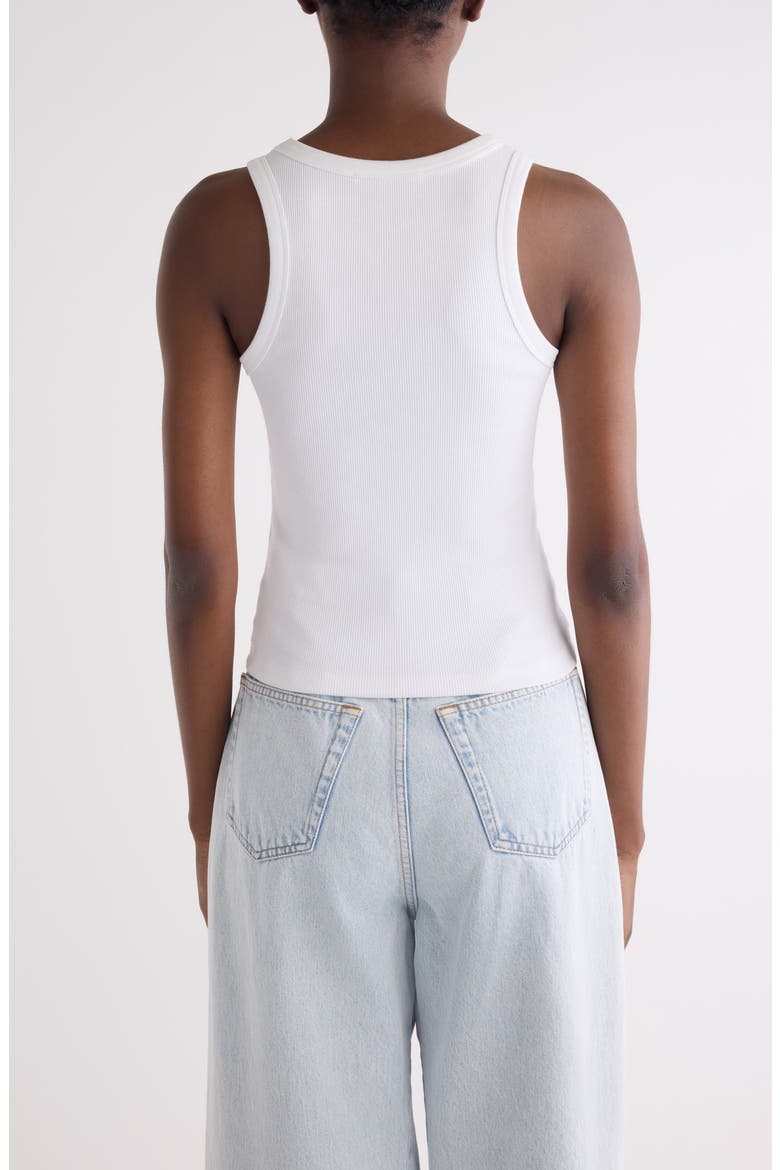 Embroidered Logo Stretch Cotton Rib Tank, Alternate, color, WHITE
