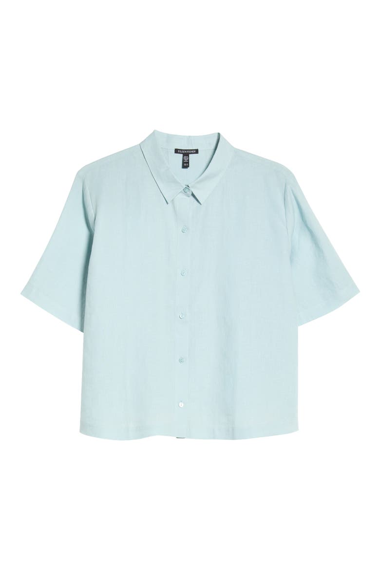 Short Sleeve Organic Linen Button-Up Shirt, Alternate, color, BREEZE