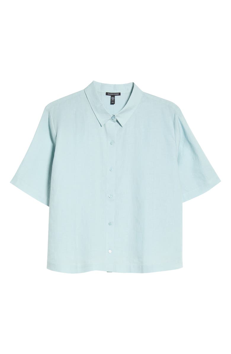 Eileen Fisher Short Sleeve Organic Linen Button-Up Shirt, Alternate, color, Breeze
