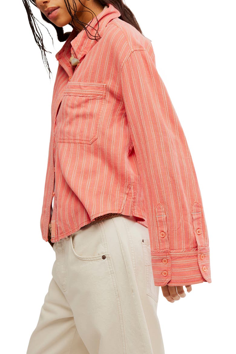 Laurel Linen Blend Button-Up Shirt, Alternate, color, CINNAMON COMBO