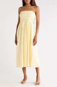 WAYF <p>Ruched Strapless Midi Dress</p>