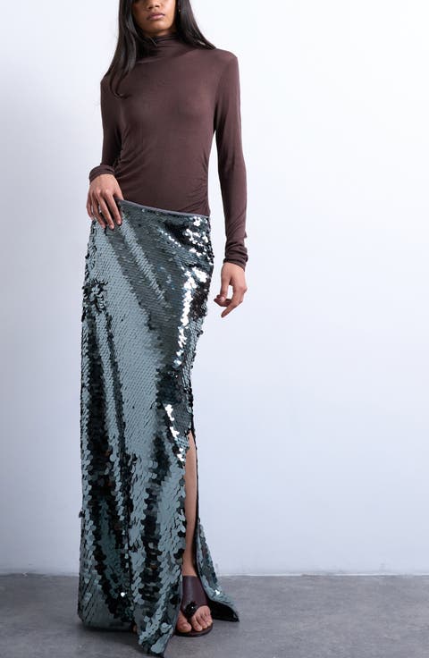 Sequin Column Maxi Skirt