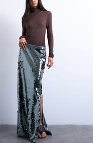 Topshop Sequin Column Maxi Skirt