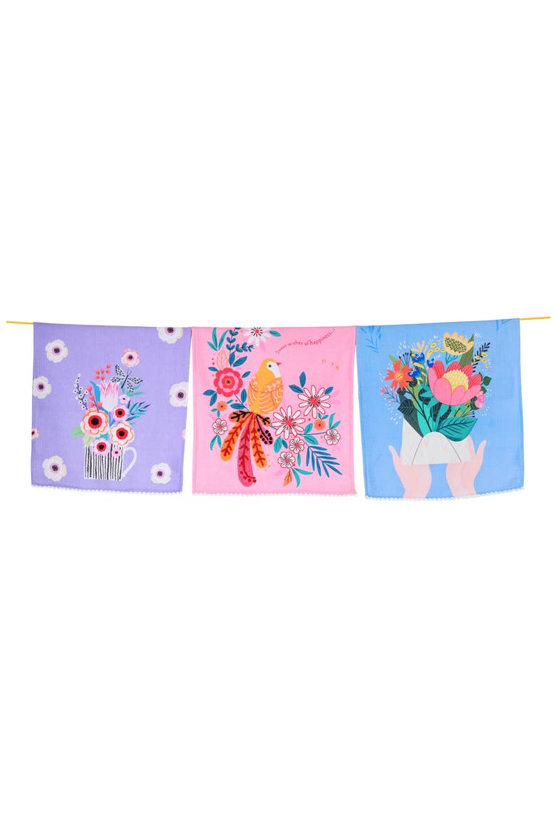 Sweet Wishes Set of 3 Kitchen Towels, Main, color, PINK/ PURPLE/ BLUE