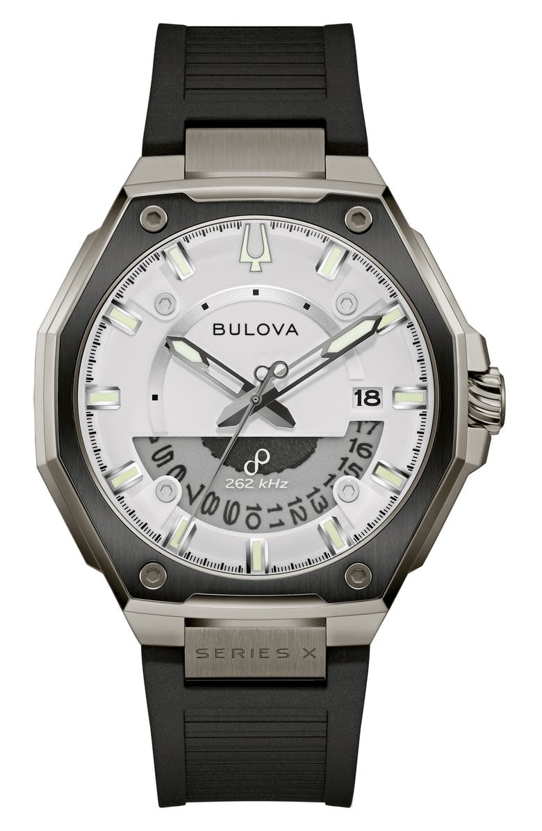 BULOVA Series X Rubber Strap Watch, 42mm, Main, color, Black