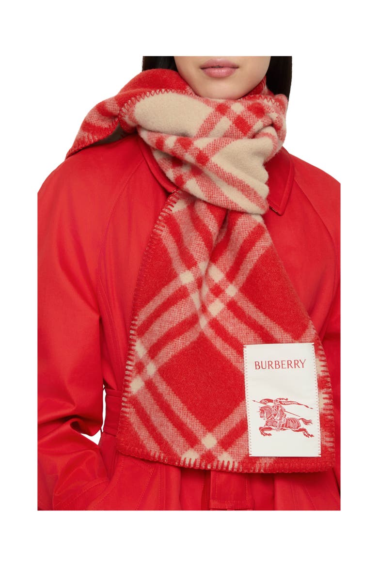Check Wool Scarf, Alternate, color, Crayon red