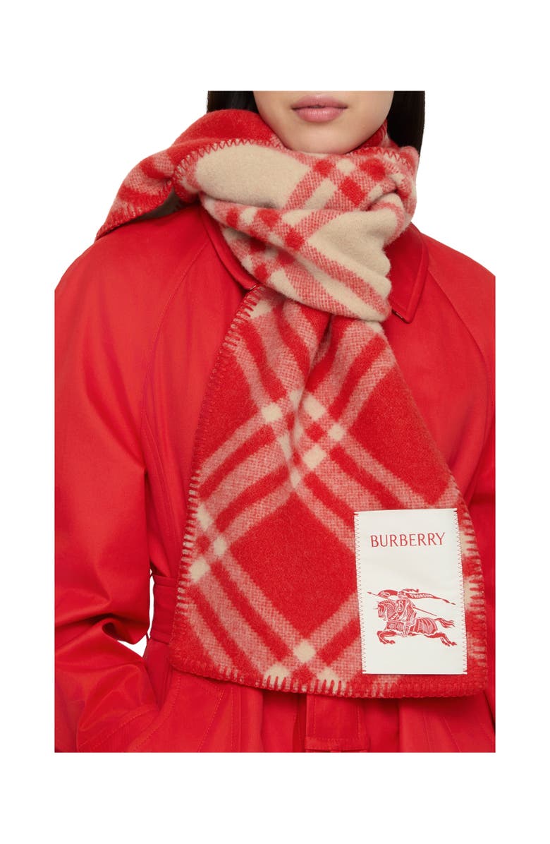 Burberry Check Wool Scarf, Alternate, color, Crayon Red