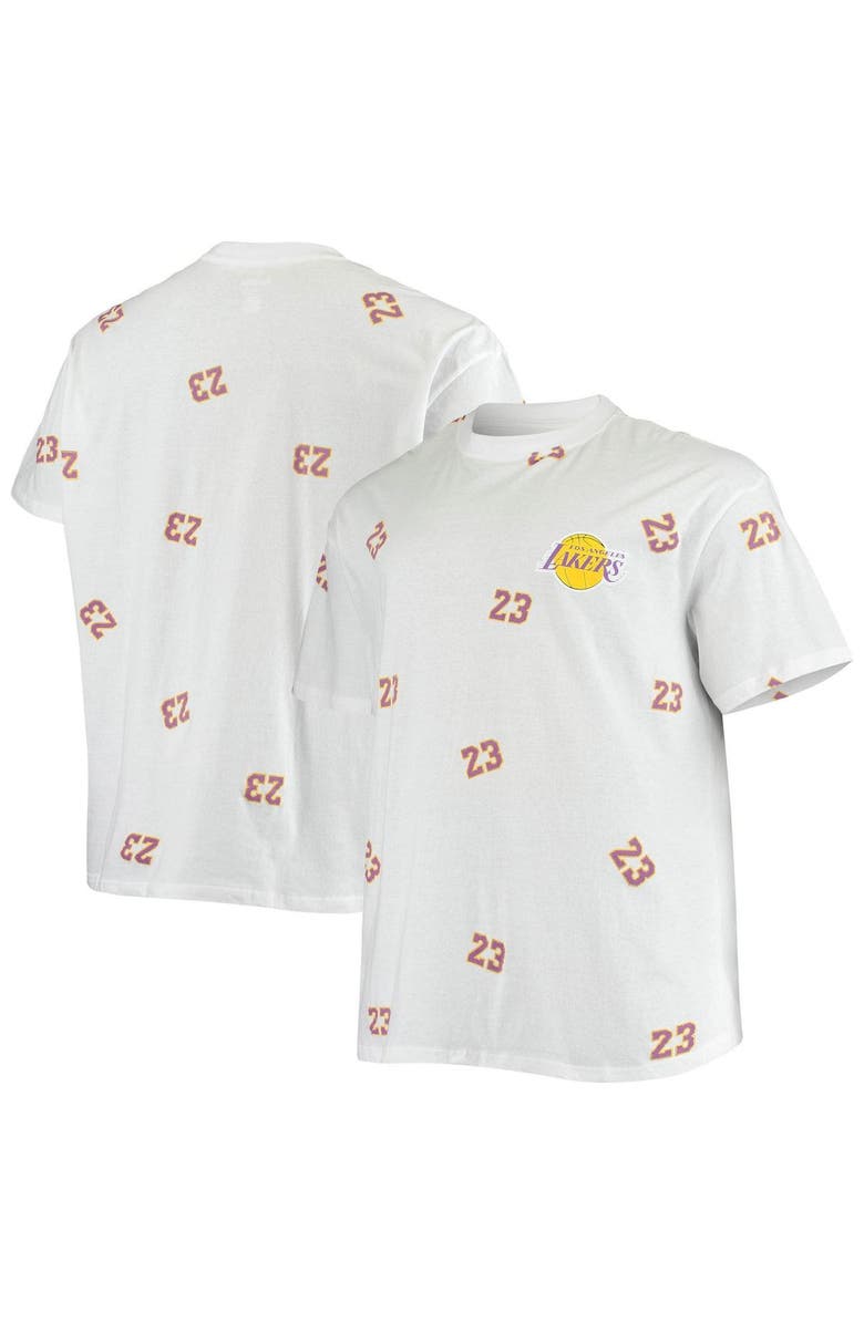 FANATICS Men's Fanatics Branded LeBron James White Los Angeles Lakers Big & Tall Allover Name & Number T-Shirt, Alternate, color,