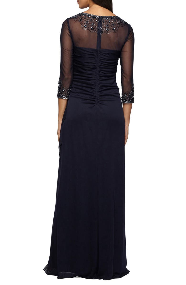 Alex Evenings Embellished Chiffon Evening Gown, Alternate, color, Dark Navy