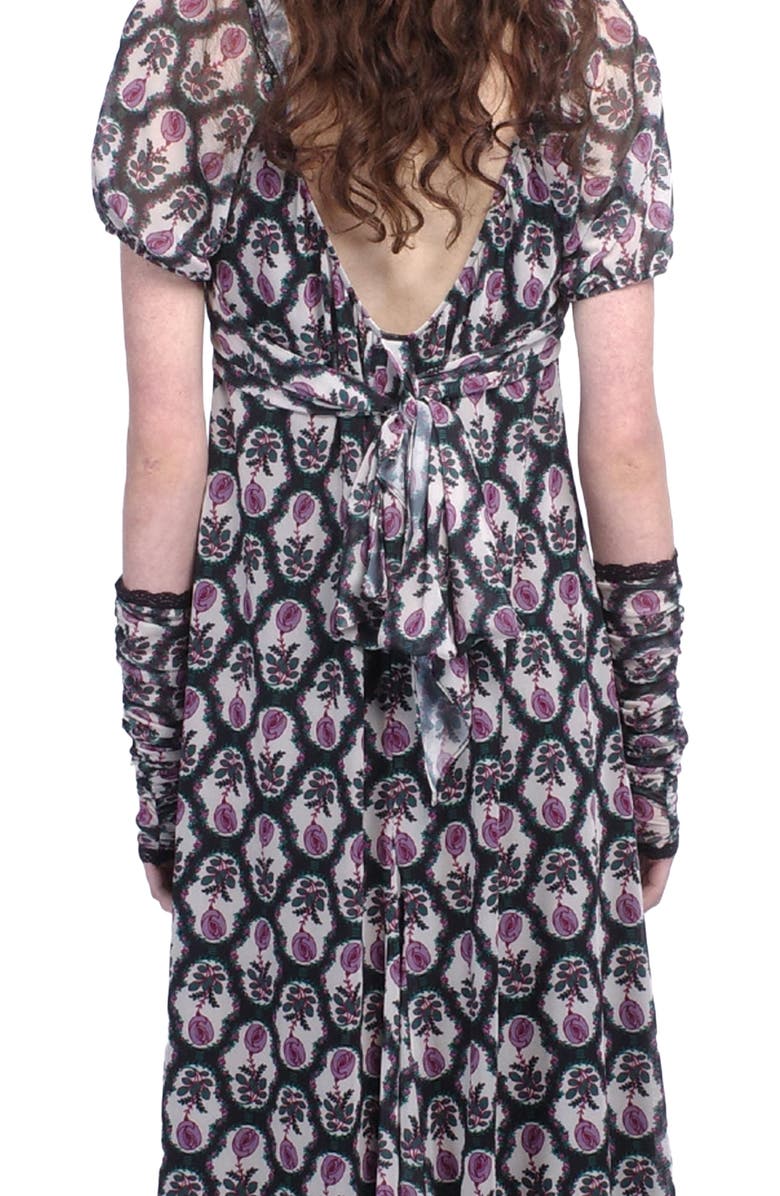 Anna Sui Sleeping Beauty Mesh Bow Dress, Alternate, color, Black/Lilac Multi