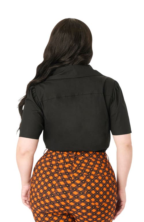 Unique Vintage Plus Size 1940s Short Sleeve Collared Button Down Woven Blouse In Black