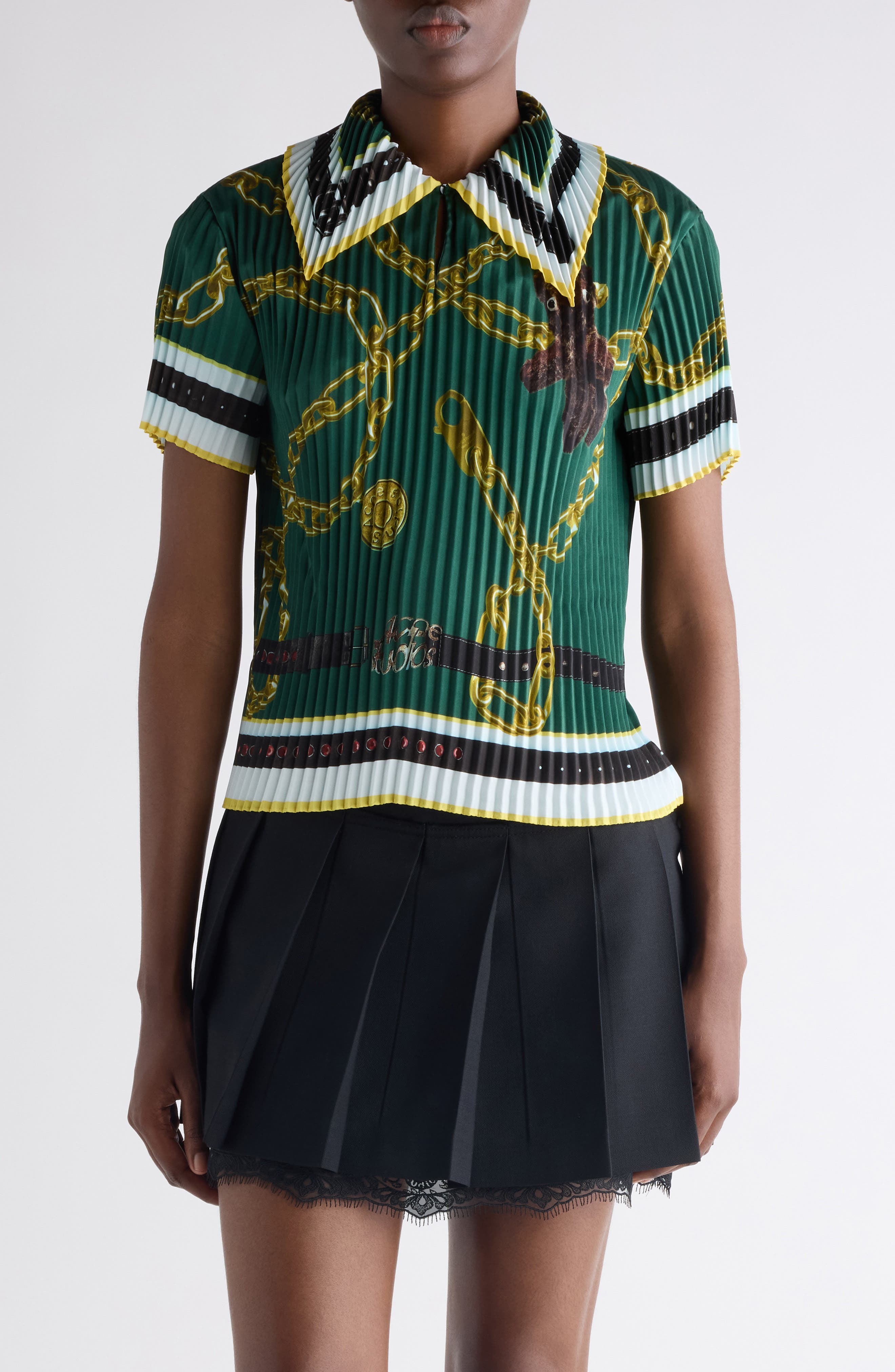 Chain Print Pleated Top