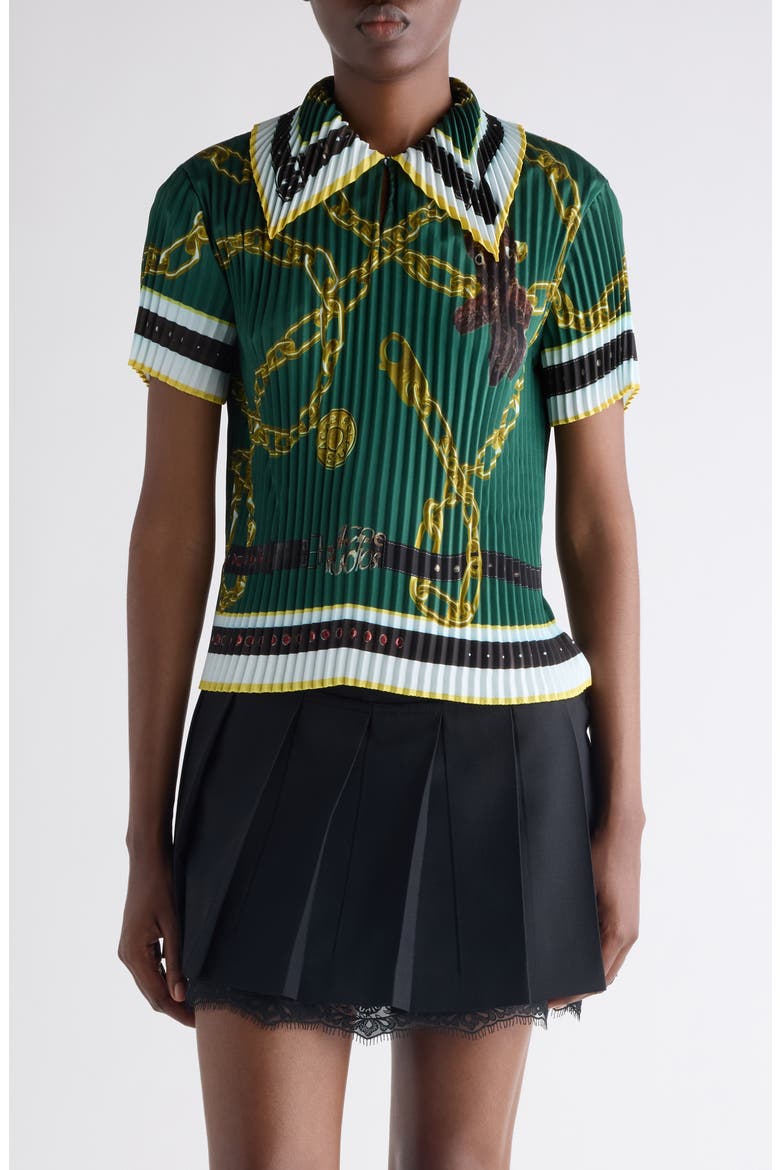 Chain Print Pleated Top, Main, color, GREEN