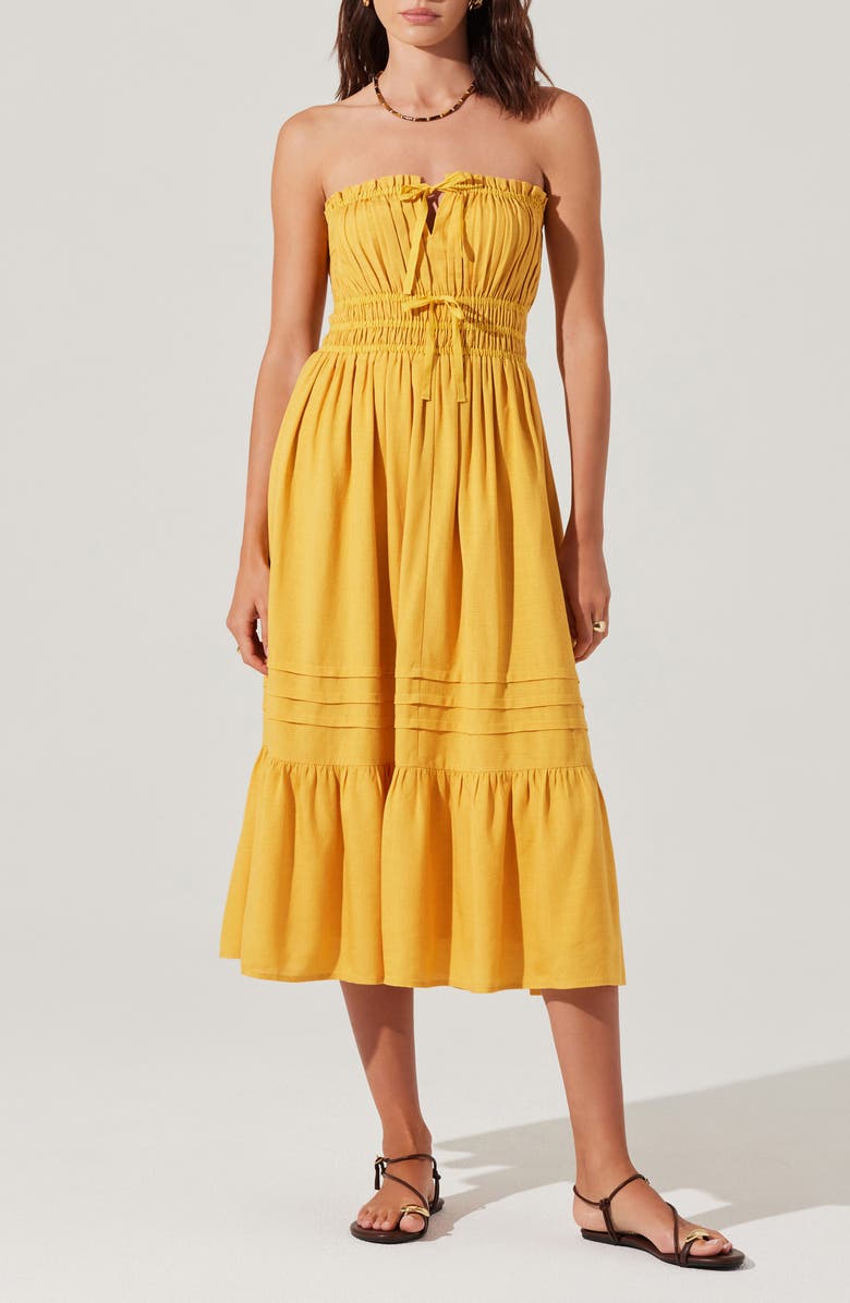 ASTR the Label Aubrie Strapless Midi Sundress, Main, color, Mustard