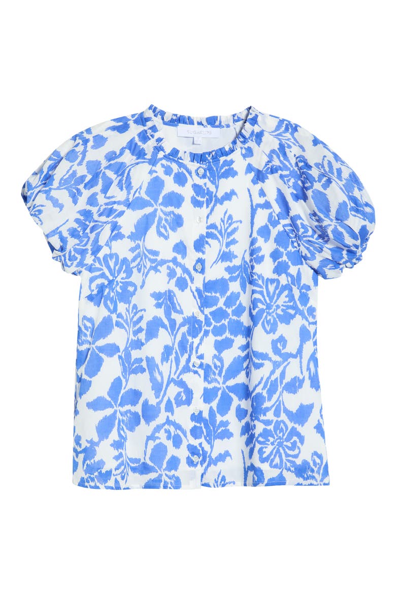 Shia Floral Avy Puff Sleeve Button-Up Shirt, Alternate, color, WHTE BLUE