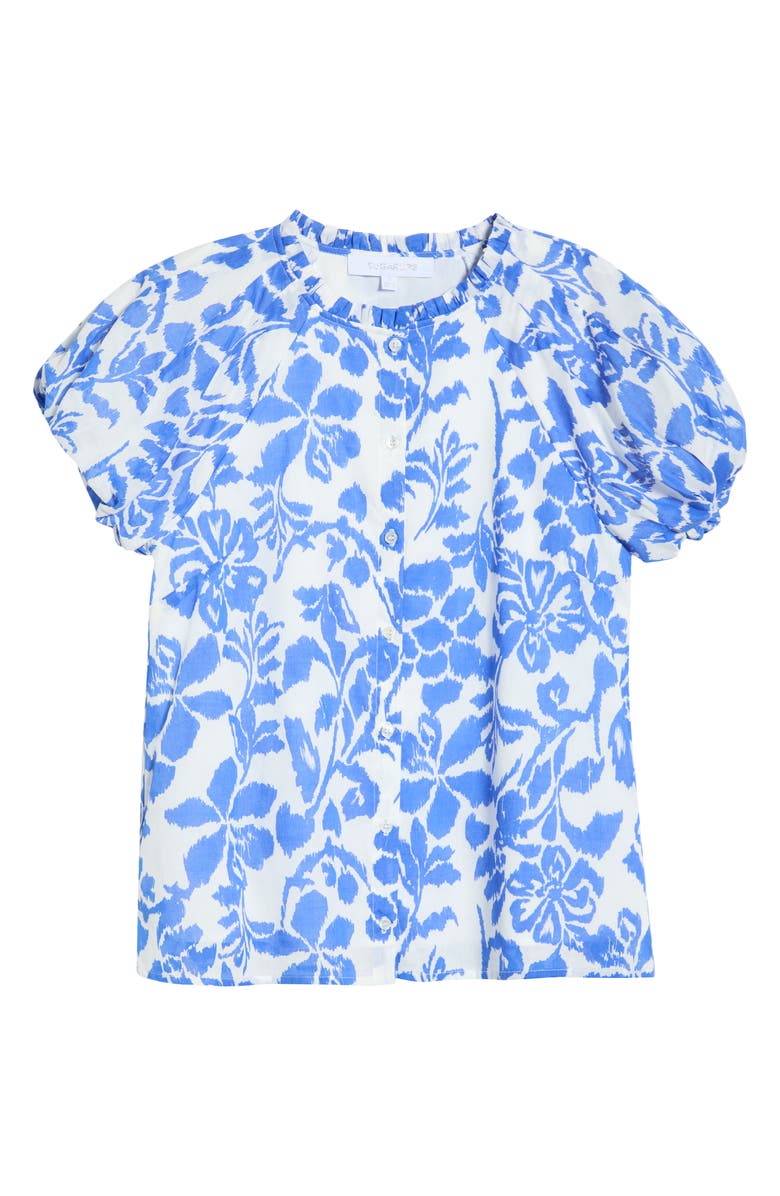 SUGARLIPS Shia Floral Avy Puff Sleeve Button-Up Shirt, Main, color, Whte Blue