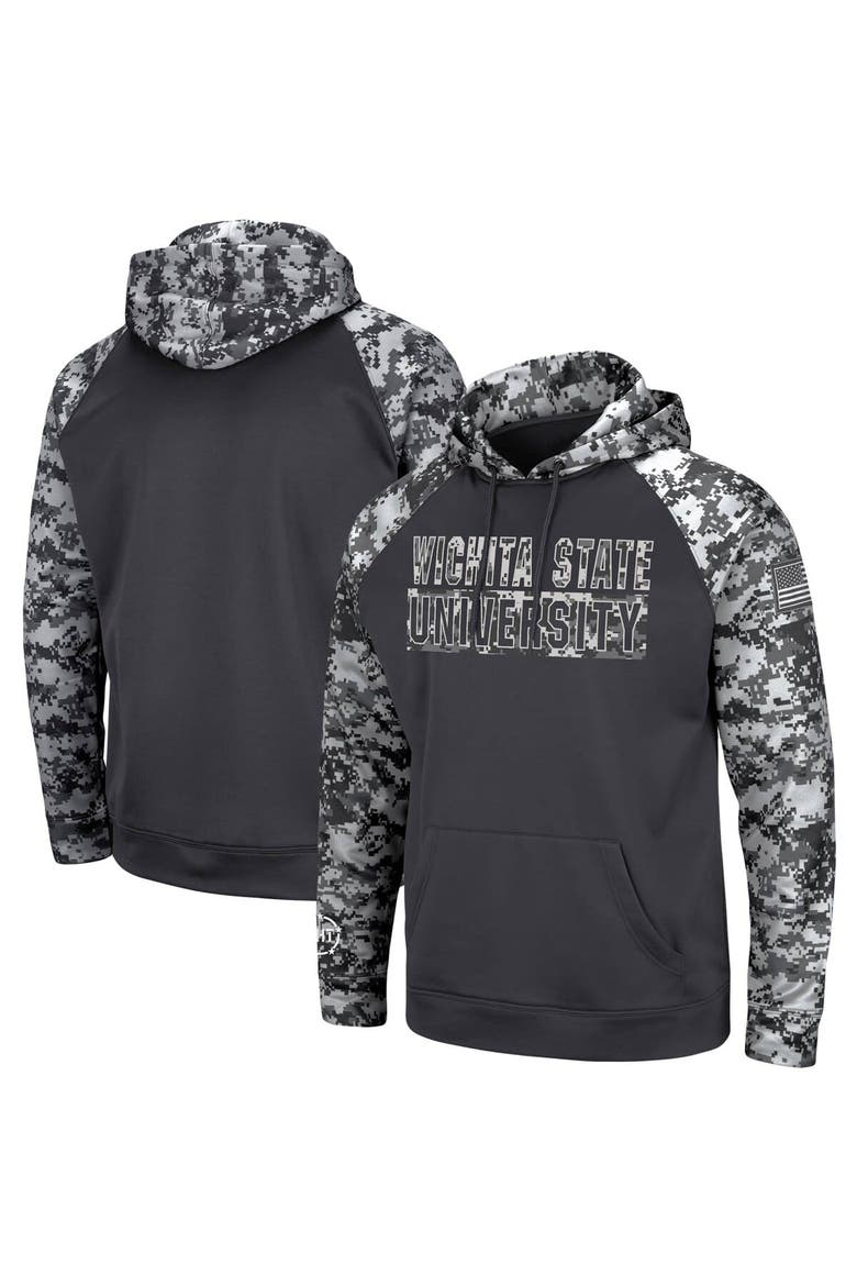 Men's Colosseum Charcoal Wichita State Shockers OHT Military Appreciation Digital Camo Pullover Hoodie, Main, color, Charcoal