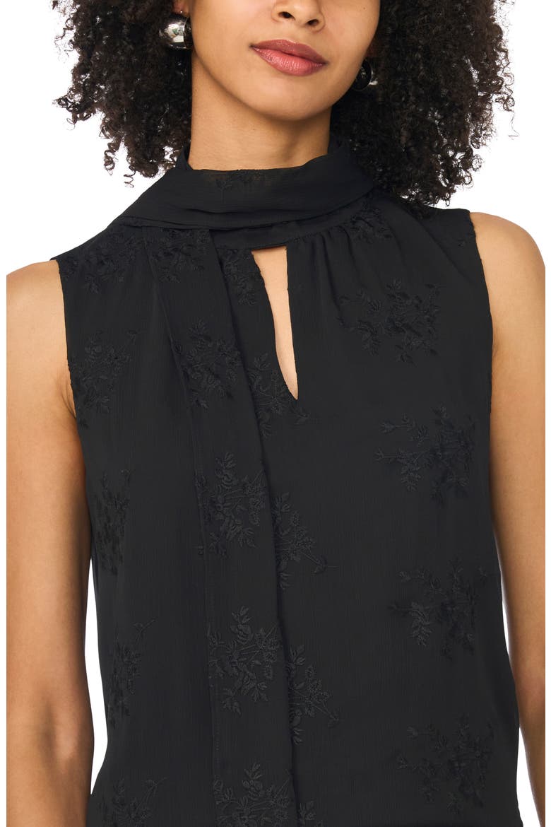 Embroidered Scarf Neck Halter Tank, Alternate, color, RICH BLACK
