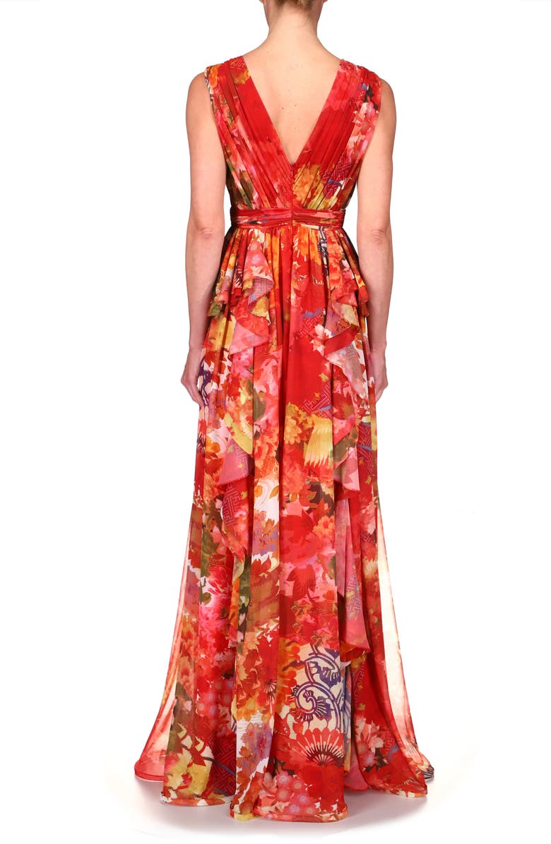 Badgley Mischka Collection Badgley Mischka Print Georgette Gown, Alternate, color, Red Multi