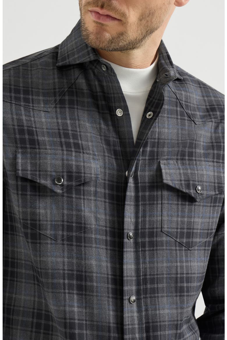 Cotton madras western shirt, Alternate, color, Dark Grey