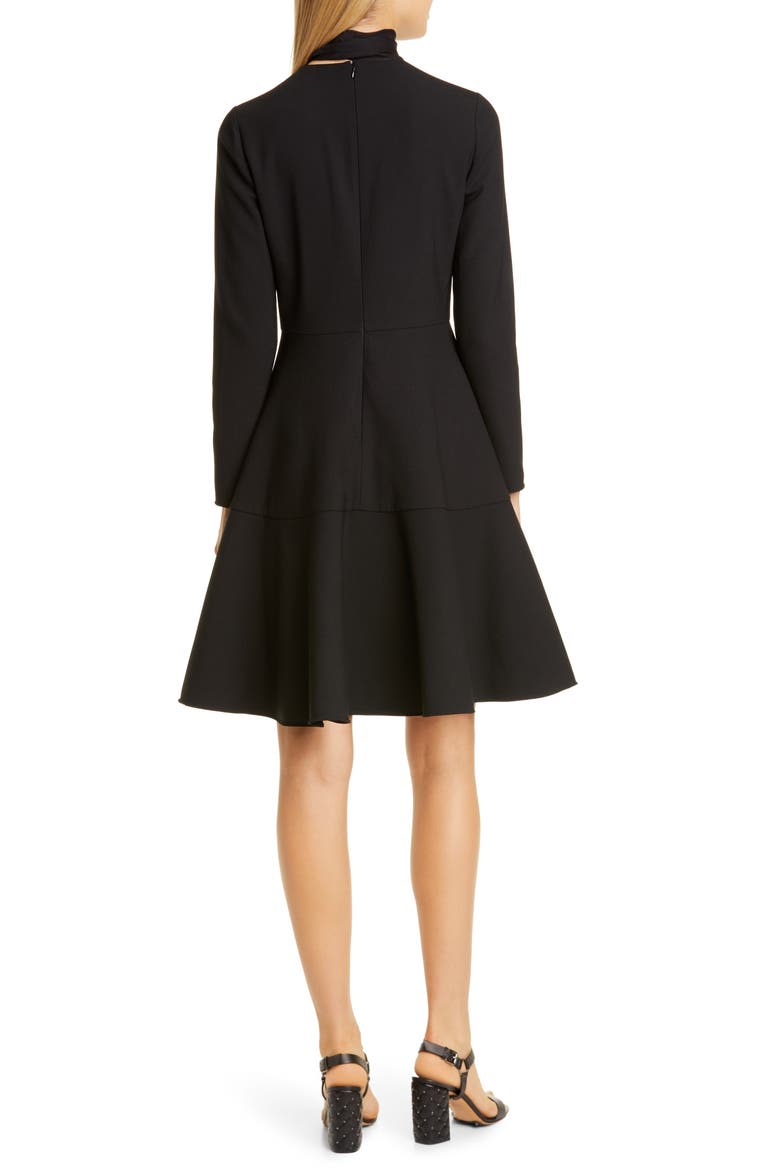 Tie Neck Long Sleeve Fit & Flare Dress, Alternate, color, NERO