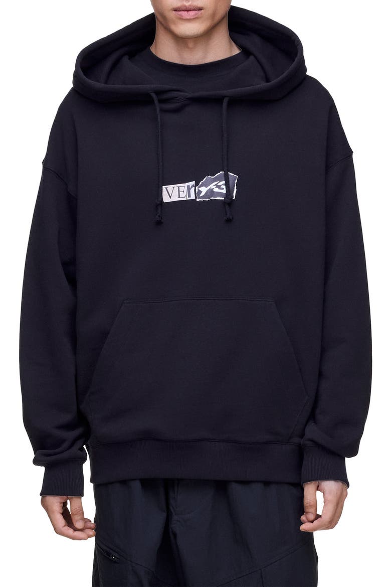 Y-3 Brushed Terry GFX Hoodie, Main, color, BLACK