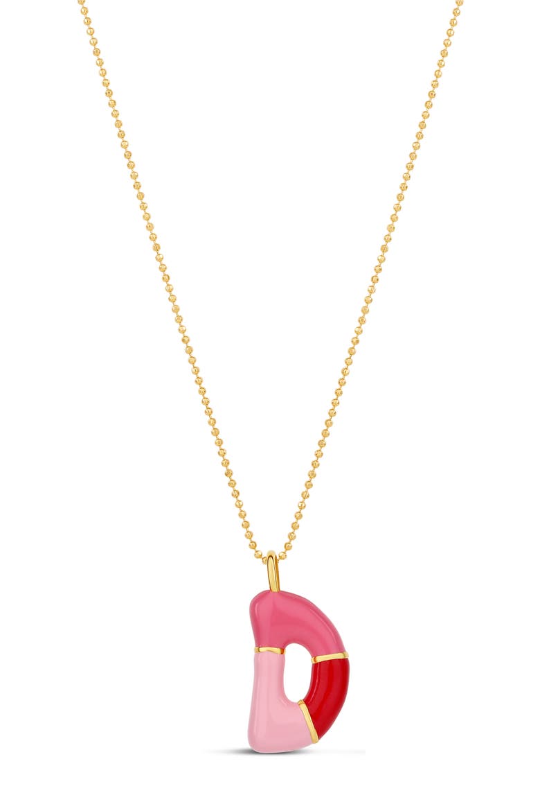 Enamel Initial Retro Necklace, Main, color, PINK