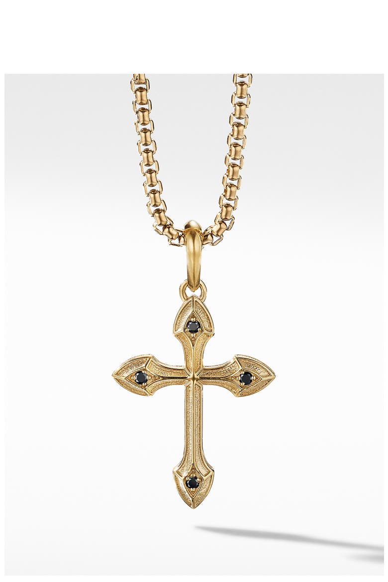 Small Gothic Cross Amulet with Pavé Stones & 18K Gold, Main, color, BLACK DIAMOND
