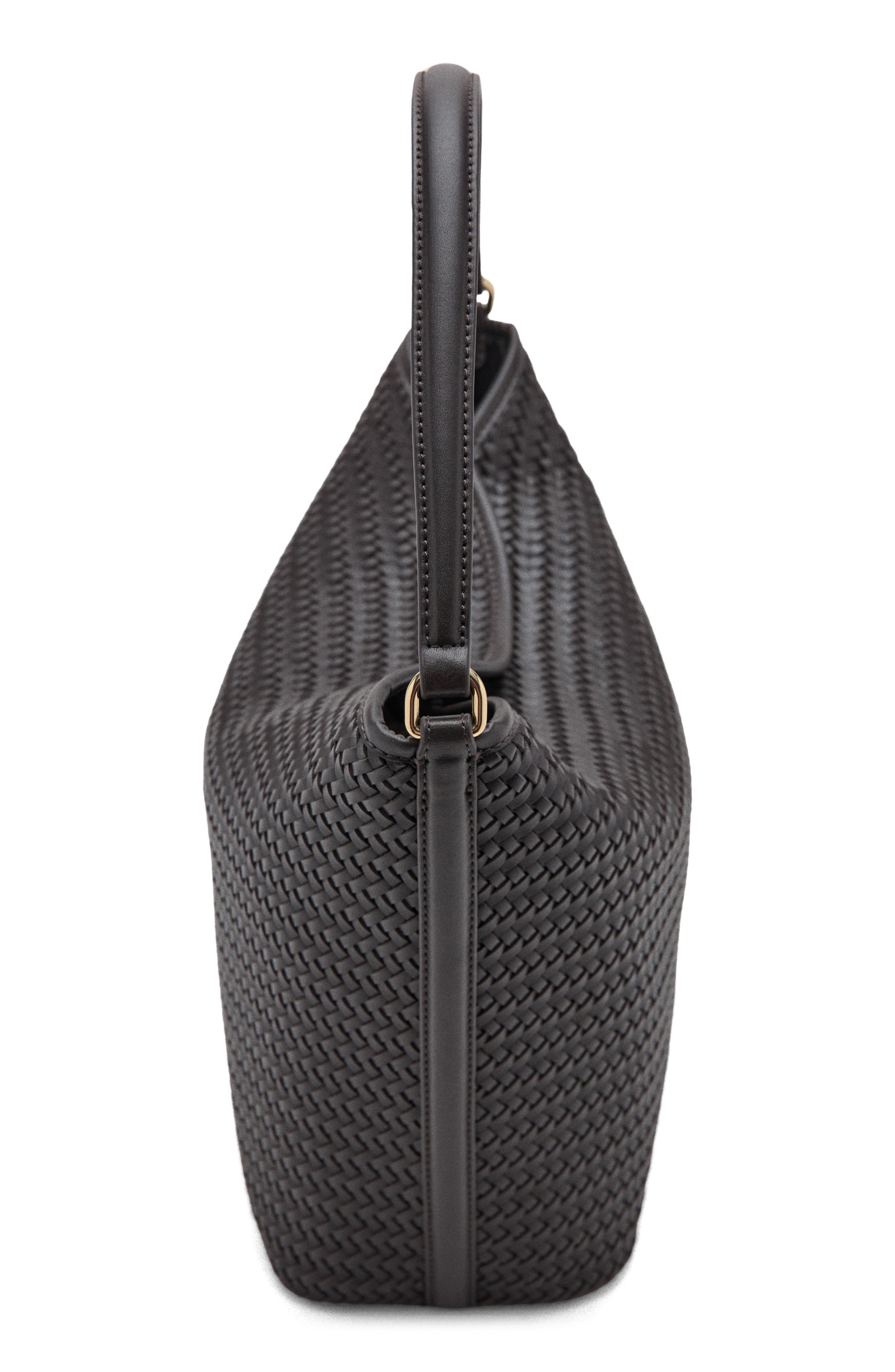 MANGO Braided Bucket Shoulder Bag, Alternate, color, Chocolate