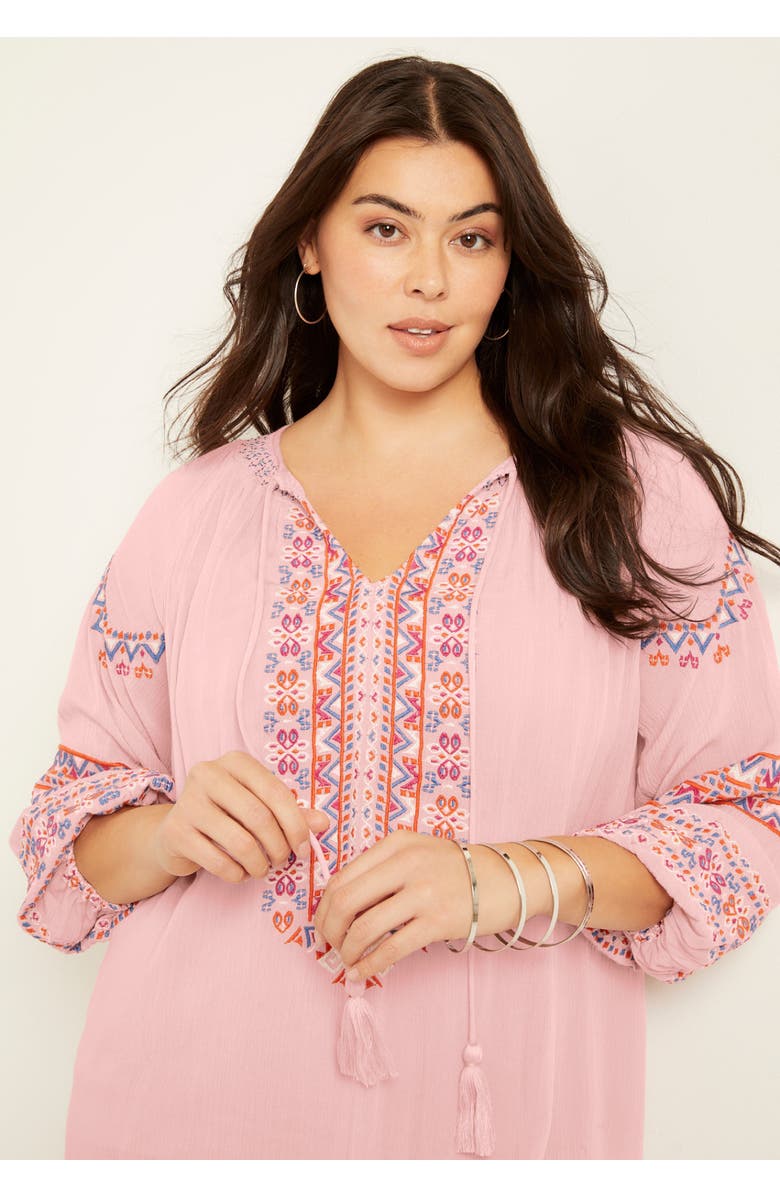 June + Vie Embroidered Peasant Blouse, Alternate, color, Navy Boho Embroidery