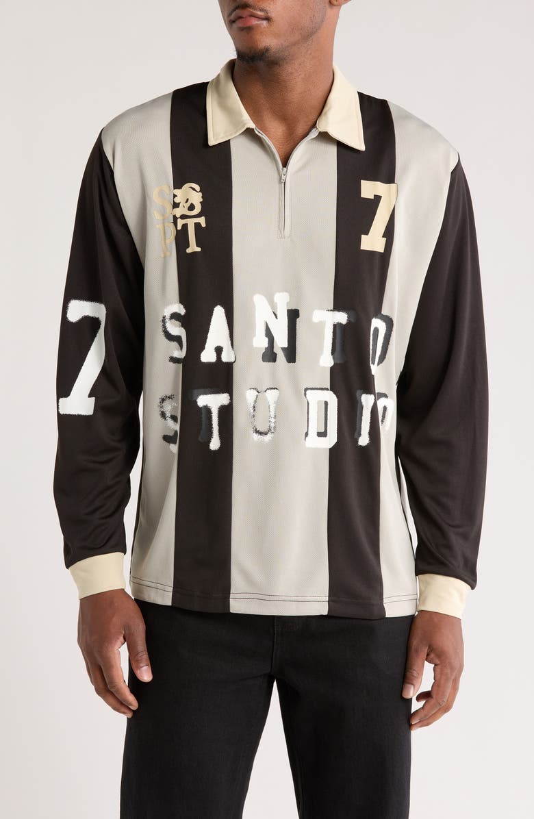 SANTO STUDIO Varsity Quarter Zip Long Sleeve Jersey Polo, Main, color, 
