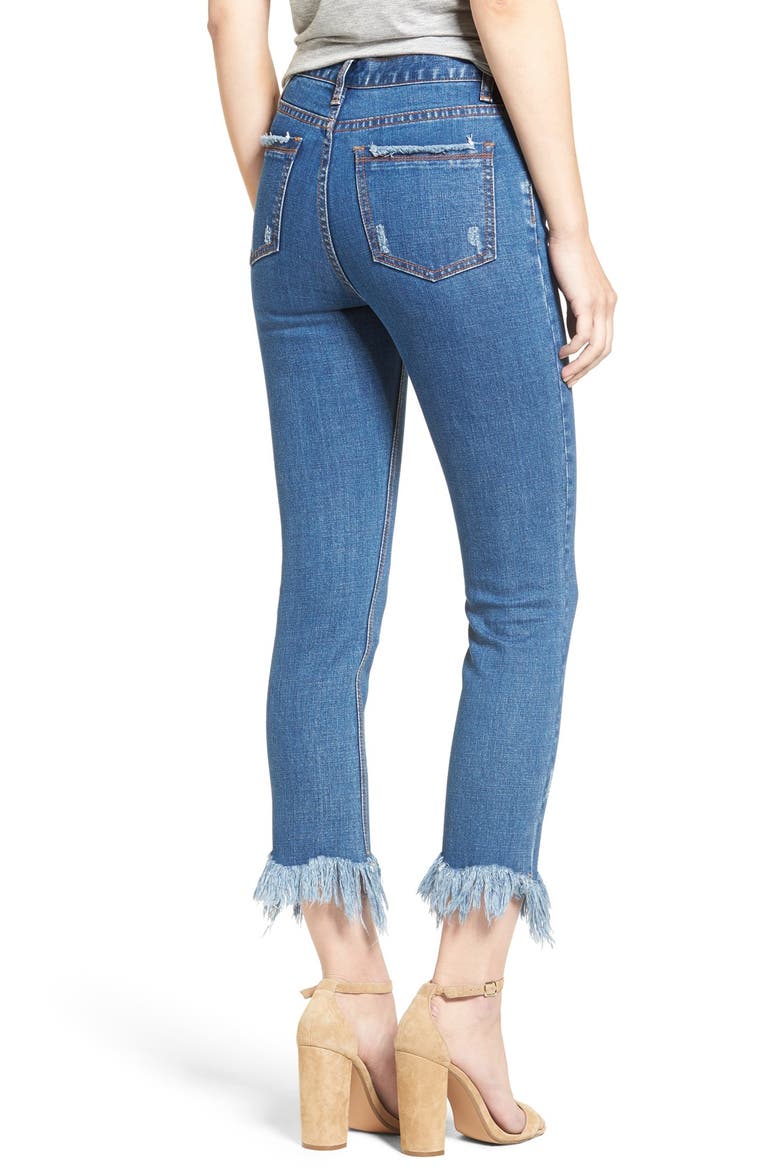 Frayed Hem High Rise Crop Jeans, Alternate, color, INDIGO