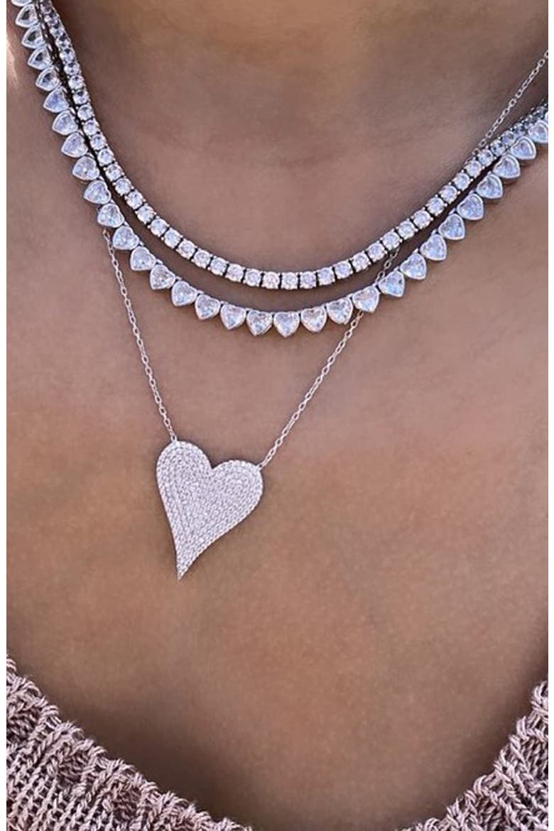 Heart Tennis Necklace, Alternate, color, SILVER