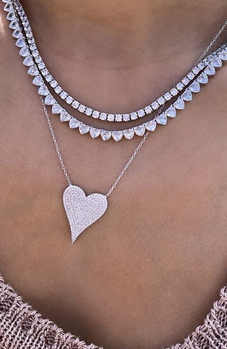 SHYMI Heart Tennis Necklace, Alternate, color, Silver