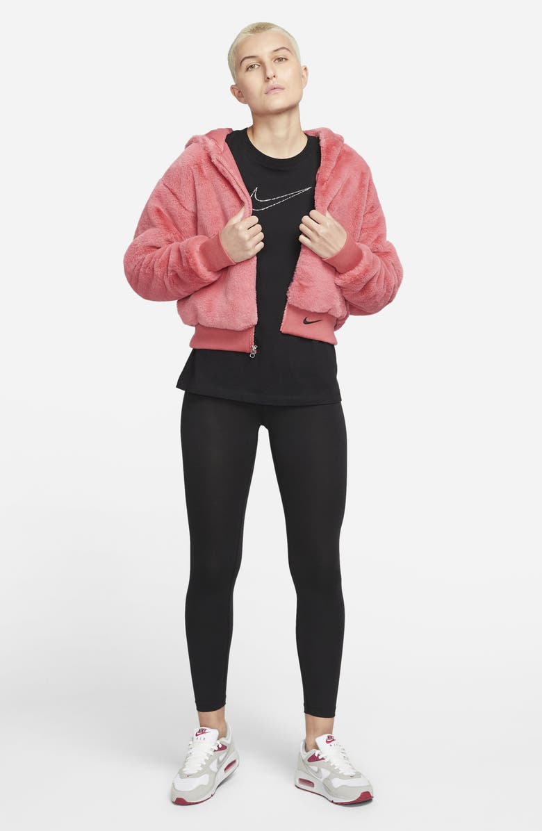 Nike Sportswear Essential Faux Fur Jacket, Alternate, color, Archaeo Pink/ Black