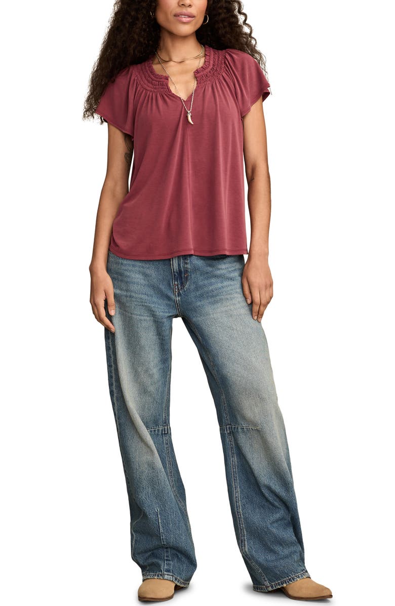 Lucky Brand Sandwash Notch Neck Top, Alternate, color, Syrah