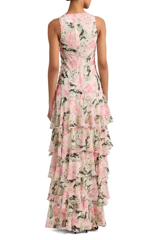 Ralph Lauren Floral Tiered Gown In Cream/pink/multi
