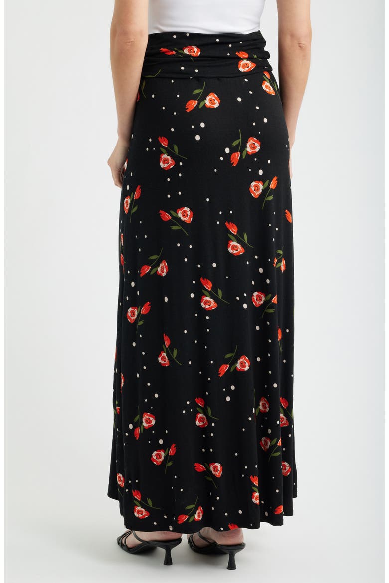 Roll Top Floral Print Maxi Skirt, Alternate, color, BLACK/ RED
