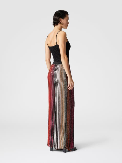 Missoni Striped Partial Long Skirt With Sequins In Black & Red