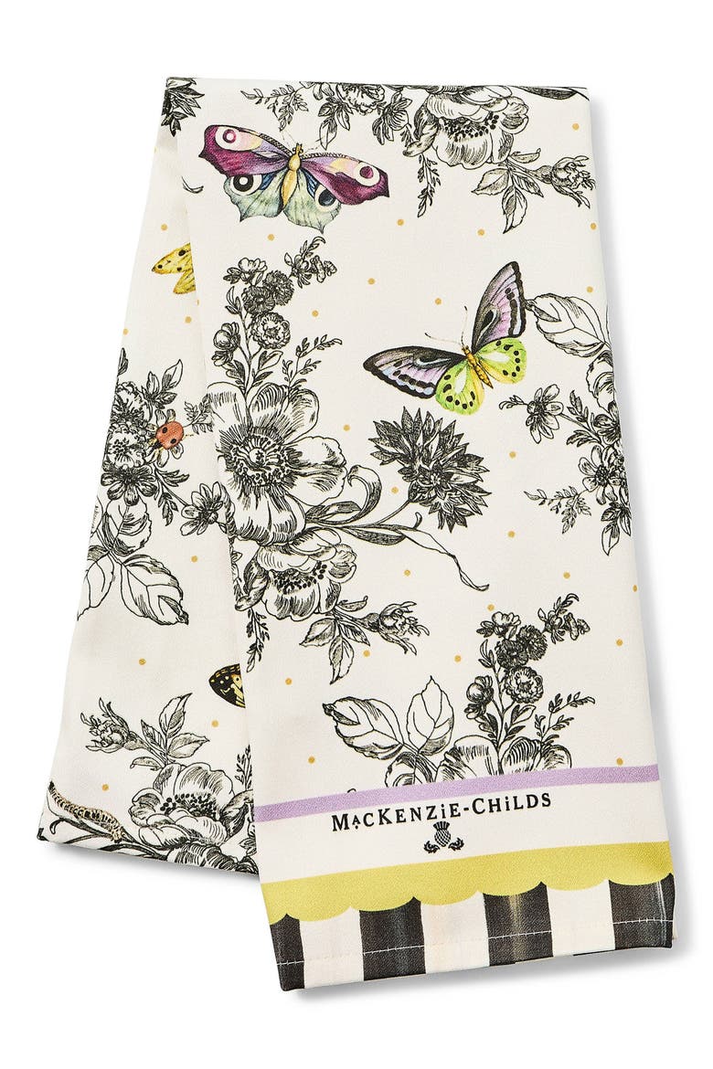 Butterfly Toile Print Dish Towel, Main, color, WHITE